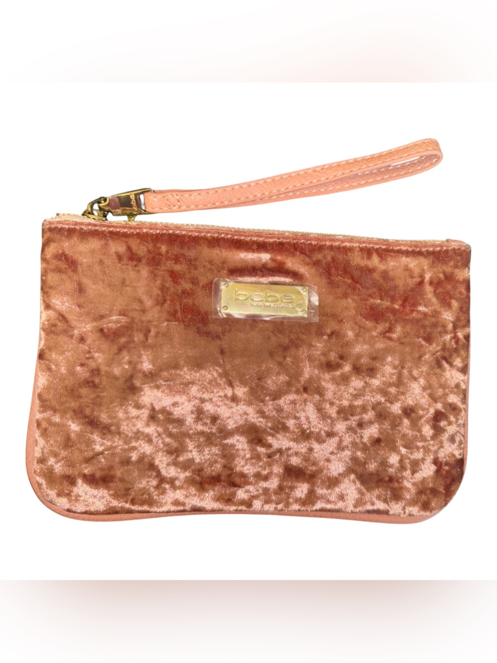 bebe Annie Crushed Velvet Wristlet in Pink